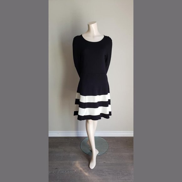 NWOT Eliza J Black Cocktail Dress w/ White Stripes - Picture 1 of 8